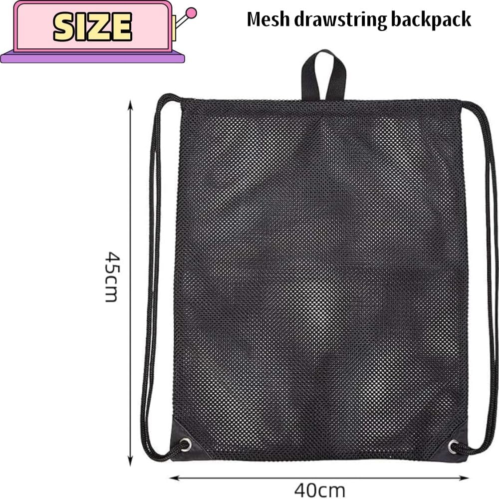 DACUAN Drawstring Sports Equipment Mesh Bag, Mesh Bag Drawstring Storage Backpack Mesh Beach Bag Mesh Gym Bag Heavy-Duty Sport Equipment Storage Bag for Beaching Swimming Gym Shopping