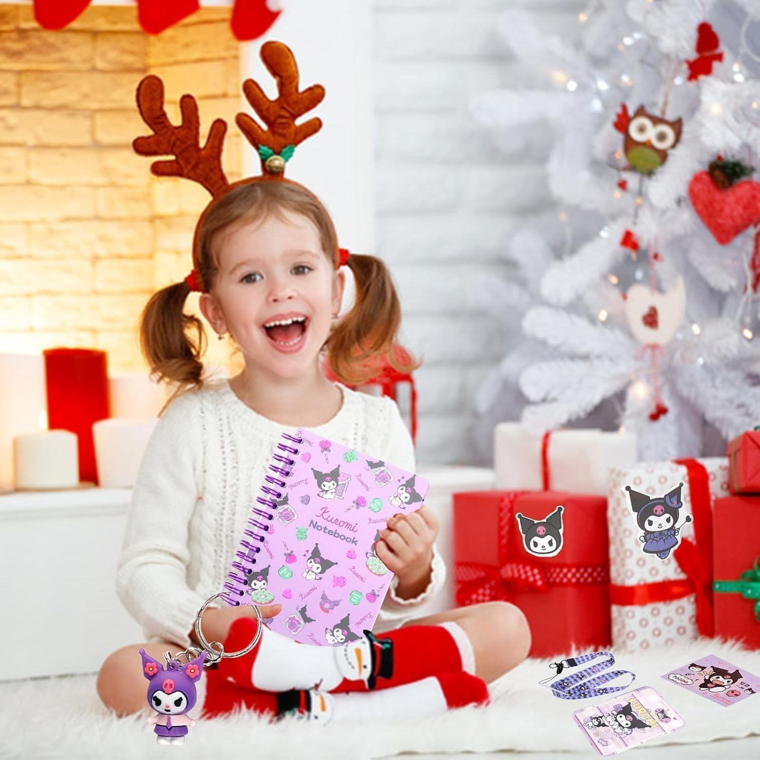 Cartoon School Supplies, Kawaii School Supplies for Kids Girls Including Cartoon Journal Pencil Case Ballpoint Pen ID Badge Holder Stickers Key Chain Bookmark (Purple) image number 3