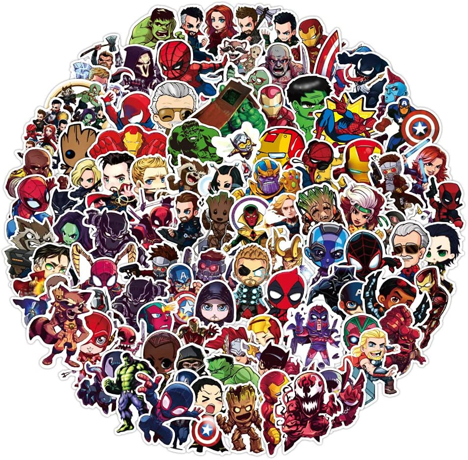 Superhero Stickers,100 PCS Marvel Comic Captain Spiderman Graffiti Vinyl Waterproof Decals for Water Bottles Computer Bicycle Skateboard Luggage Phone Pad Laptop Kids Teens Stickers Pack image number 4