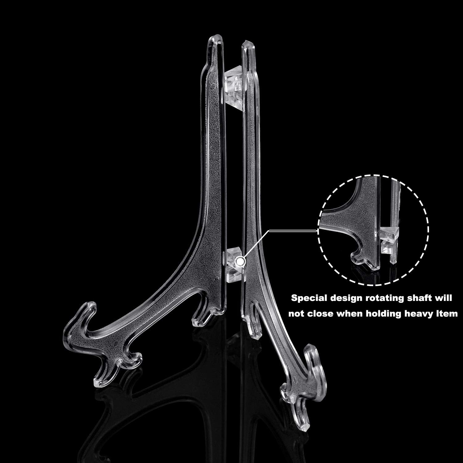 Thyores 6-Pack Plastic Easels, 4/6/8 Inches Clear Easel Display Stand/Plate Holders to Display Pictures, Items image number 2