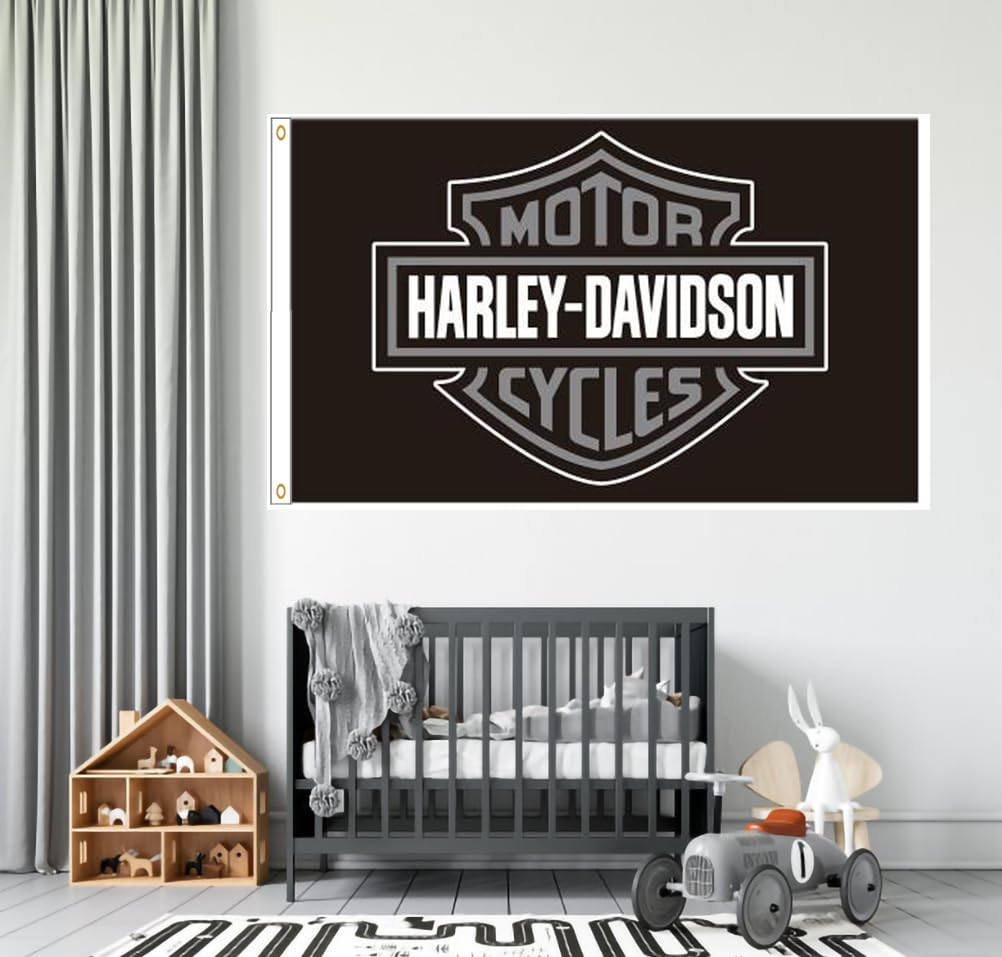 Flag for Harley Fans Davidson Banner (90 * 150Cm, Vivid Color, 150D Poly) HD Printing Quality Brass Grommets for Garage Motorcycles