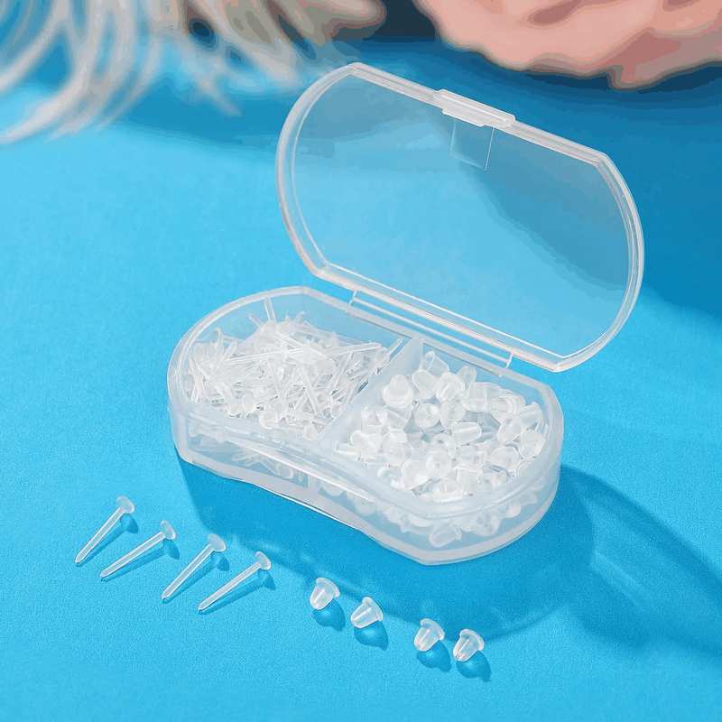 200 Pcs Plastic Post Earrings - Clear, Rubber Silicone Studs for Sports & DIY image number 4