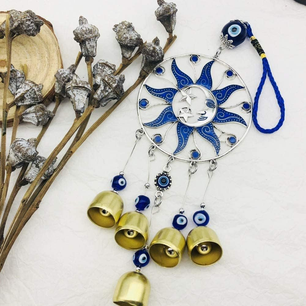 Evil Eye Wind Chimes Evil Eye Wall Hanging Decor Hamsa Hand Hanging Ornament Lucky Wind Bells Sun Moon Hanging Decor (Sun/Moon/Star) image number 2