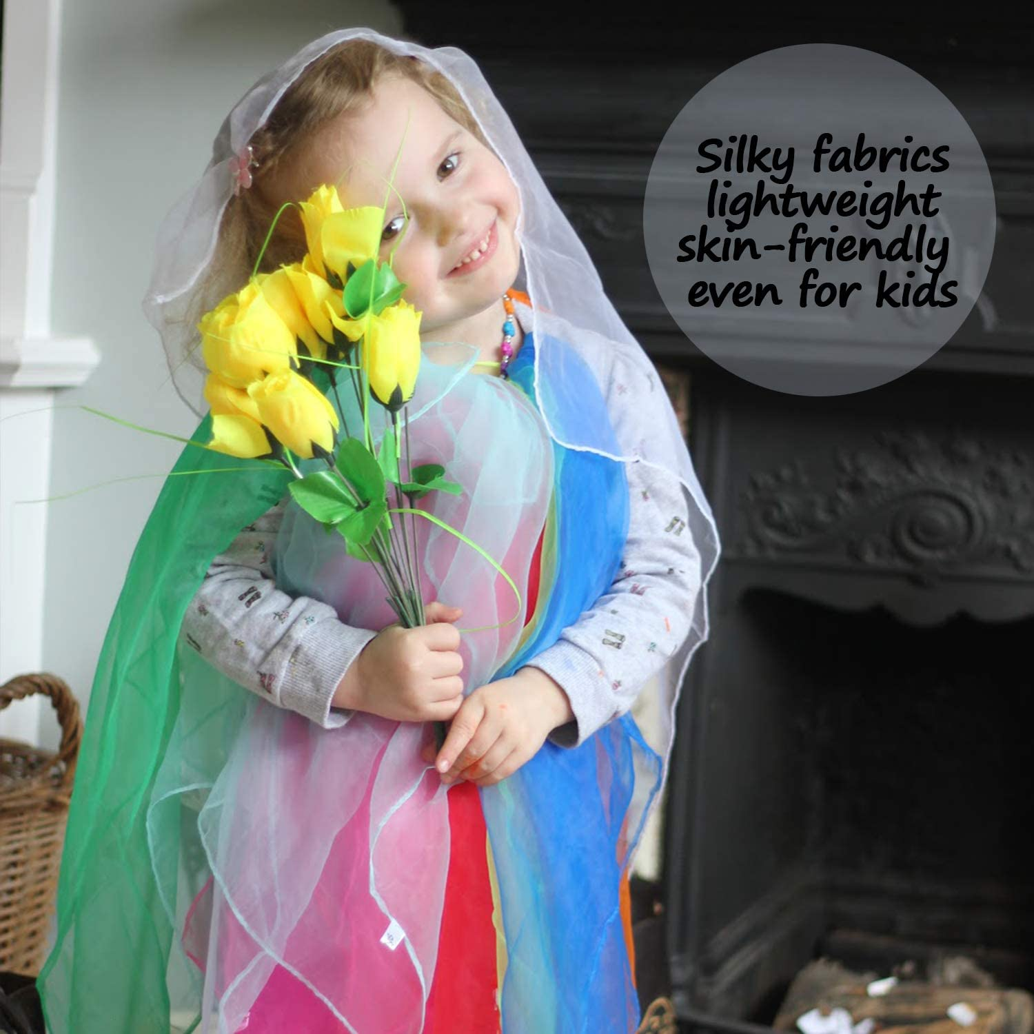 Novelty Place Dance & Juggling Scarves (12PCS) - Silk Square Scarf with Hemmed Edges - Easy Clean Ideal Performance Props Accessories - 6 Colors(24" X 24") image number 1