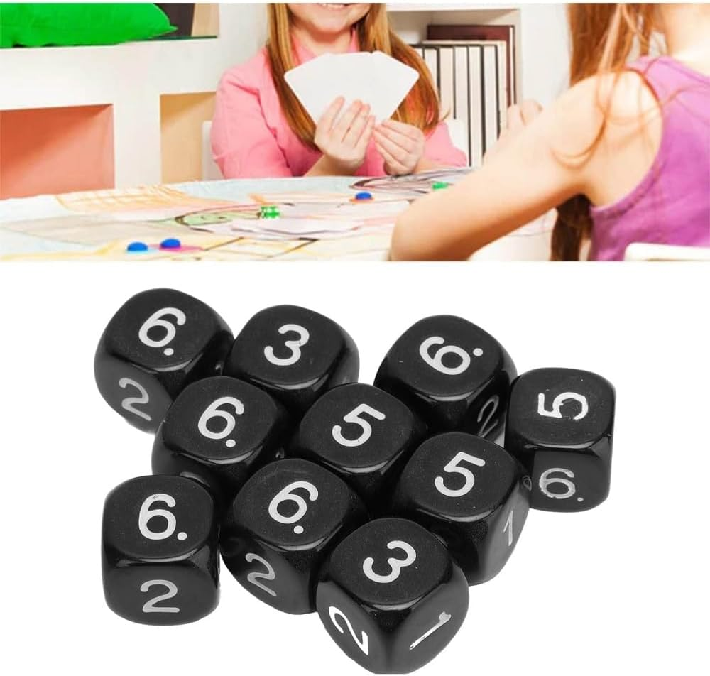 20Pcs Black 6 Sided Number Dice, round Corner Polyhedral Dice, Polyhedral Dice Role Playing Dice for Numeral Teaching Board Games, Table Games Role Playing Dice Black Dice（16Mm ） image number 2