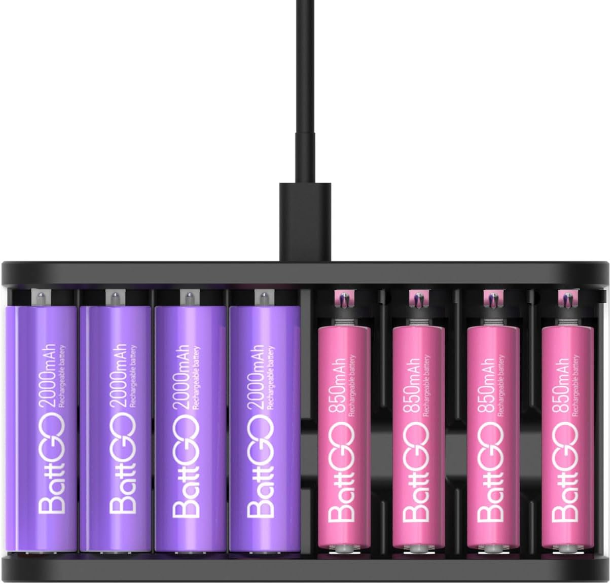 LIMETA R8Air 8-Slot Charging Station-Universal Battery Charger AA AAA, Compatible with Nimh/Nicd/Li-Ion & Eneloop/Eneloop AA, Double a Batteries/Aaa Batteries/18650 & Rechargeable Household Batteries image number 5