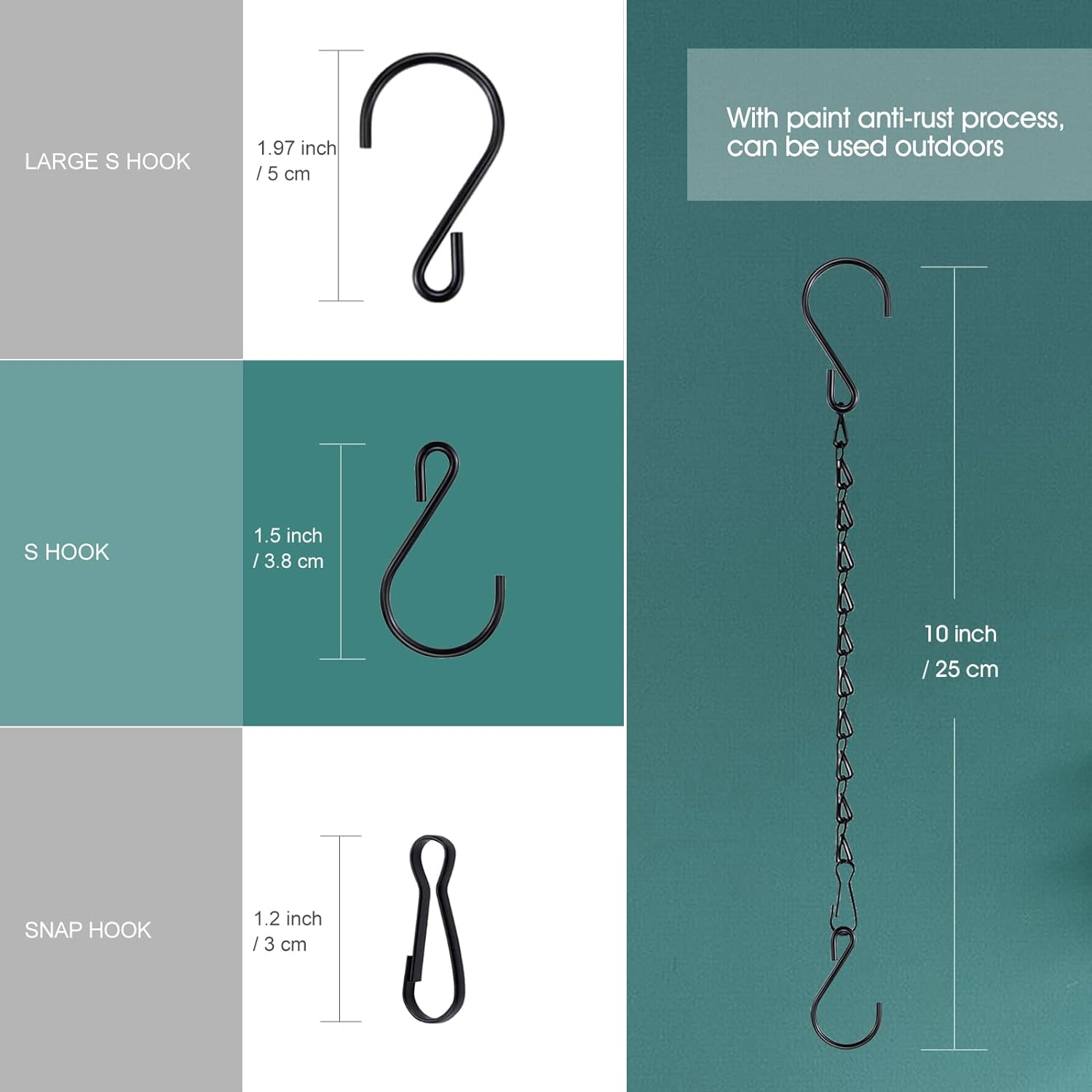 Chain for Hanging Plants, 10 Inch Black Plant Chains for Hanging Planter Baskets Kits with Hooks for Bird Feeder Wind Chime, Small Chains Perfect for Indoor Outdoor Decor (10 PCS) image number 3