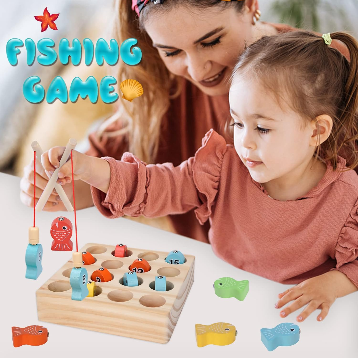 Montessori Toys for Toddlers Age 2-3-4, Learning & Education Toys for 3-4 Year Old Boy Kids Busy Board Games 2+ 3+ Year Old Girl Gifts Wooden Magnetic Fishing Game Birthday Presents Sorting Puzzle image number 4