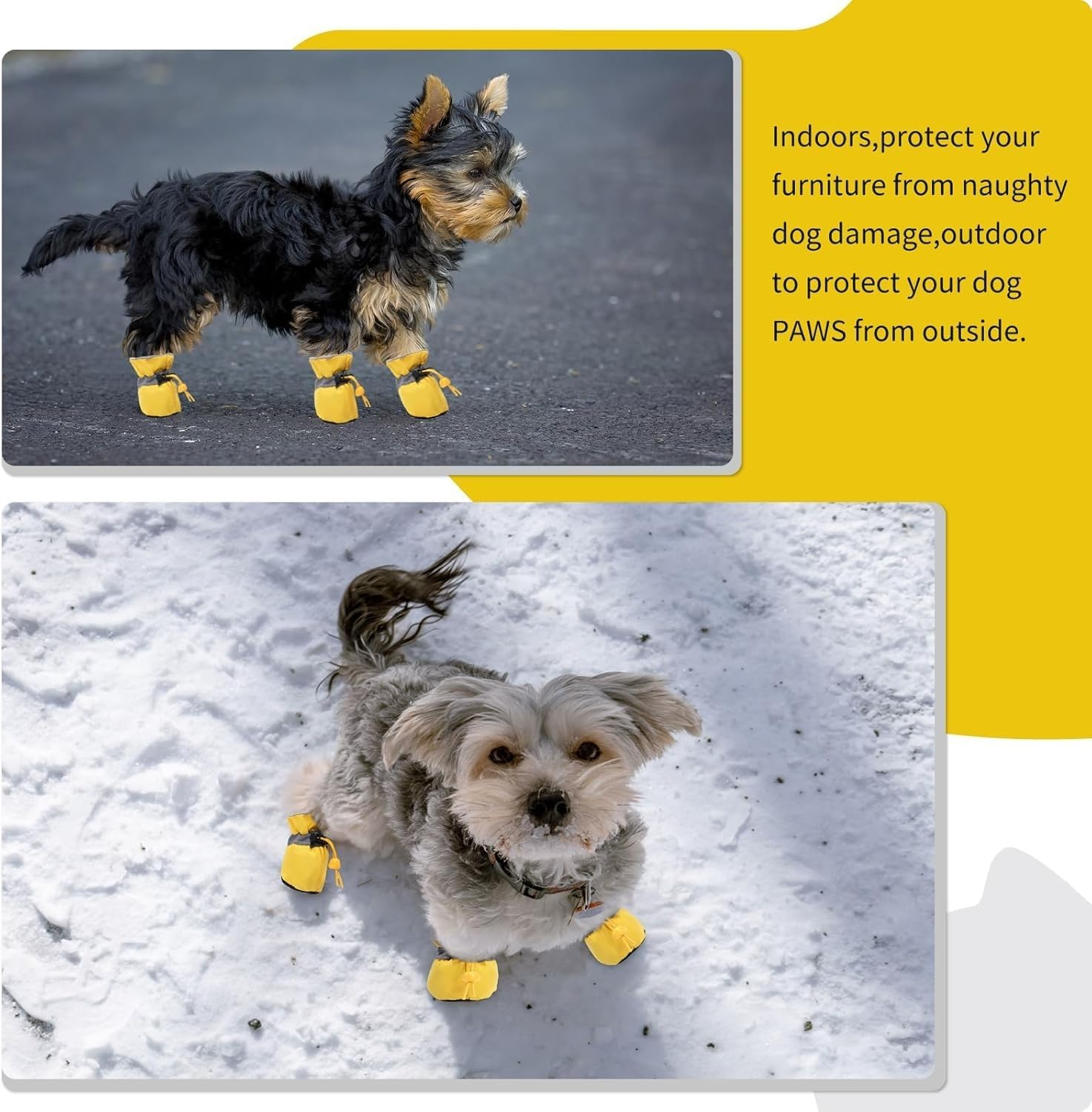 Dog Boots Paw Protector, Anti-Slip Winter Dog Shoes with Reflective Straps for Small Medium Large Dogs 4PCS (Yellow, 2)