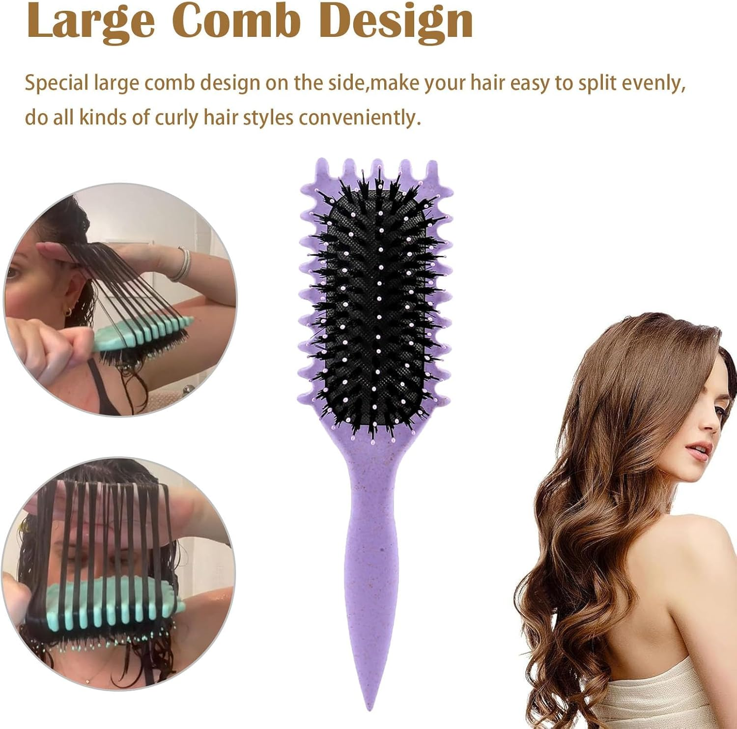Curly Hair Brush, Curl Comb, Curl Define Styling Brush for Curly Hair, Curly Hair Brush, Curl Define Styling Brush, 2024 New Curly Hair Brush for Detangling for Combing Men and Women (Purple) - Beige_Style3 image number 4