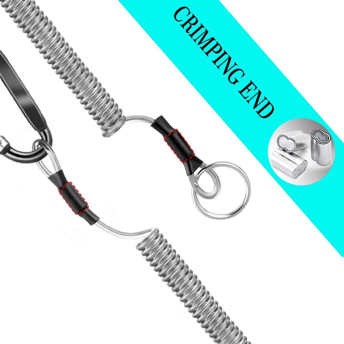 Hekodonk Flexible Anti-Lost Spring Coil Leash Cord Safety Ropes Retractable Lines Elastic Wrist Band with Stainless Steel Snap Hook Keychain Ring Carabiner,Silver - Silvery 2Pcs image number 4