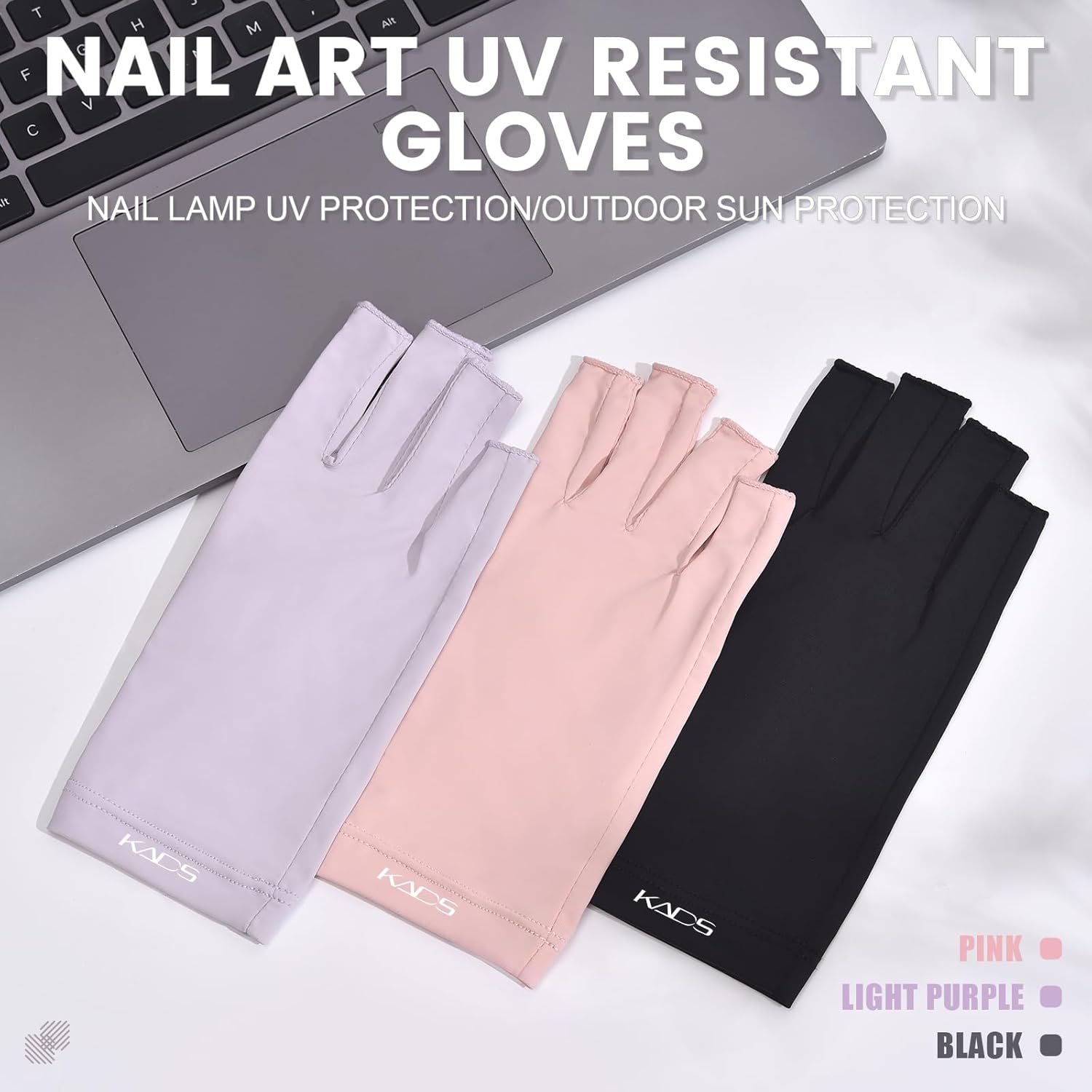 KADS Nail Art UV Resistant Gloves Black/Pink/Purple 3 Colors to Choose UPF100+ UV Resistant Gloves Nail Art Half Finger Gloves (Black) - Black image number 2