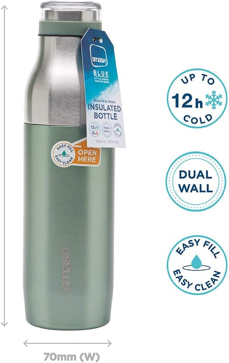Smash Stainless Steel 500Ml Water Bottle, Sage - Black image number 5
