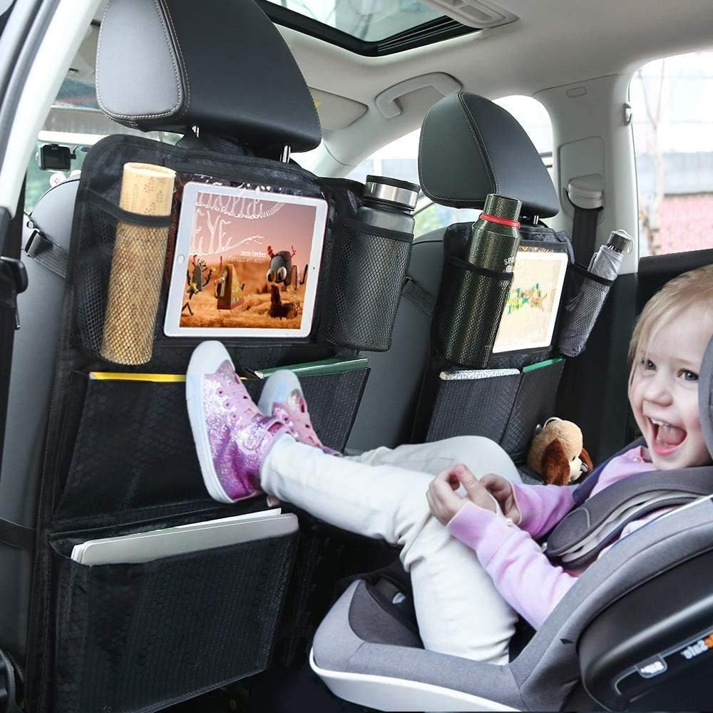 Backseat Car Organizer, 2 Pack Car Back Seat Protectors, Kick Mats for Kids with Touch Screen Tablet Holder, Multi Pockets for Toy Bottle Tissue Box Travel Accessories image number 2