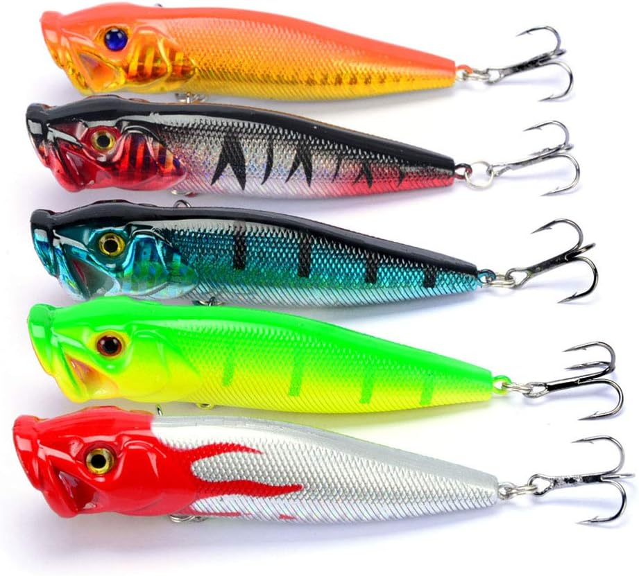 Fishing Lures 5Pcs Fishing Bass Lures Popper Lure Shallow Swimbait Crankbait with Treble Hook 3D Fishing Eyes for Bass Trout Freshwater and Saltwater image number 5