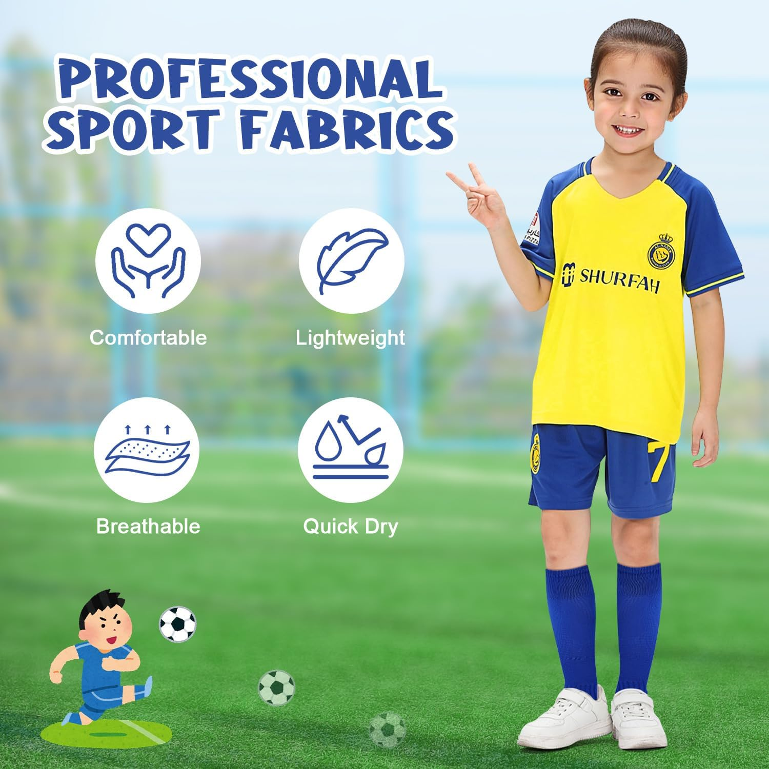 Slowton Soccer Jersey for Youth - 3PCS Kid T-Shirt Trunks Socks Soccer Shirt Set, #7Jersey Youth Kid Sizes, Football Sportswear Uniforms Suit，9 Years image number 6