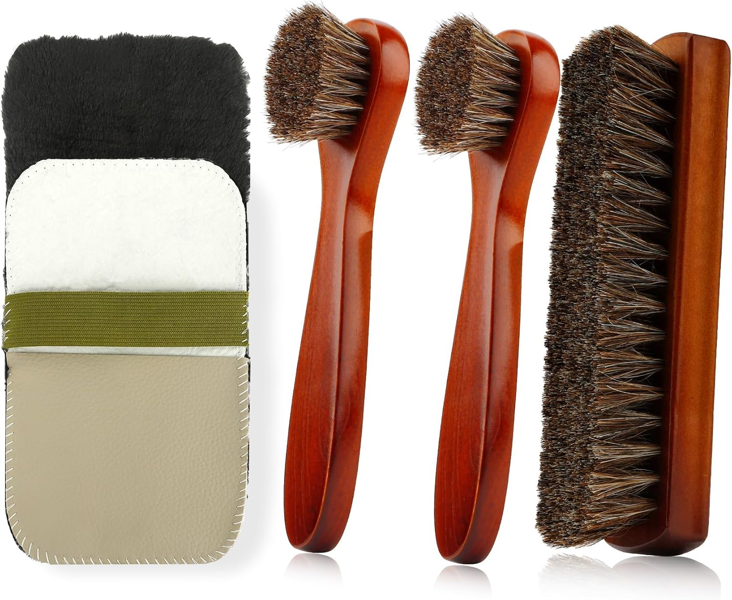 Shoe Brush 4 Pieces Horsehair Shoe Brush Shoe Brush Polish Kit Horse Hair Brush for Leather Cleaner Brush with Shoe Shine Cloth Leather Shoes Boot Cleaning Brush Care Clean Dauber Applicators