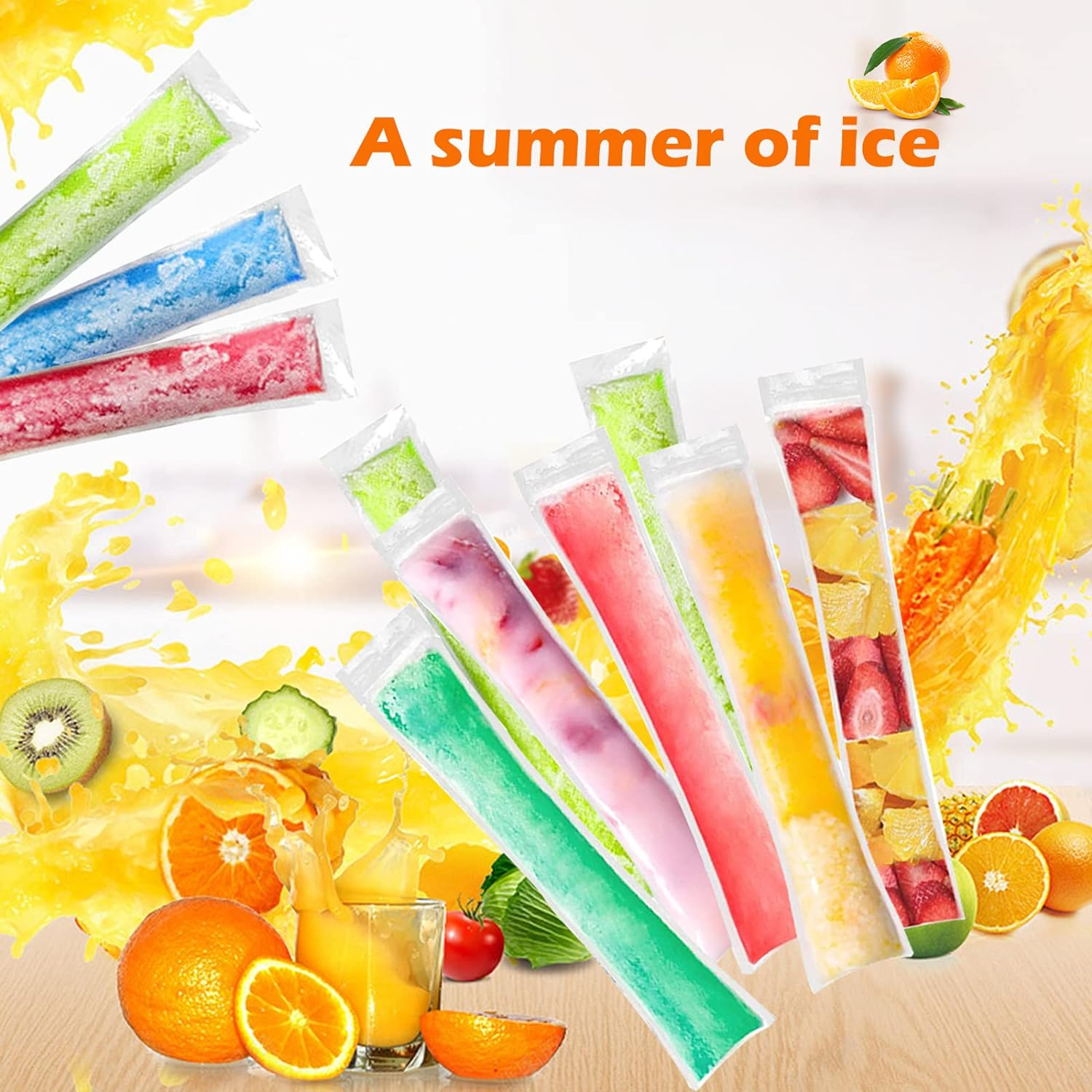 200 Pack Popsicle Bags for Disposable Freeze Pops, DIY Pouches, Yogurt Tubes, Healthy Snacks, Fruit Smoothies and Ice Party Favors with Funnel (5 X 22 Cm)