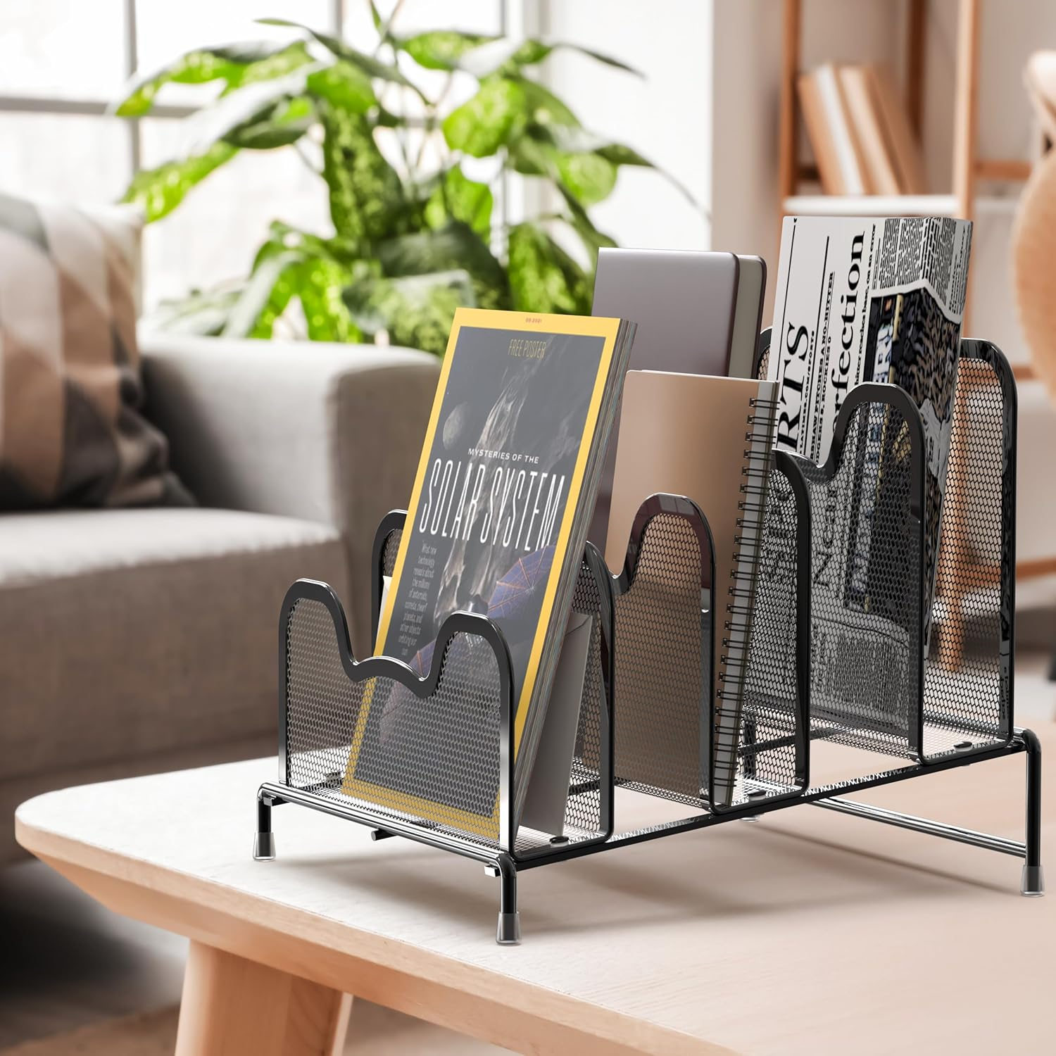 Simple Houseware 5 Sections Step File Sorter Desk Organiser, Black image number 5