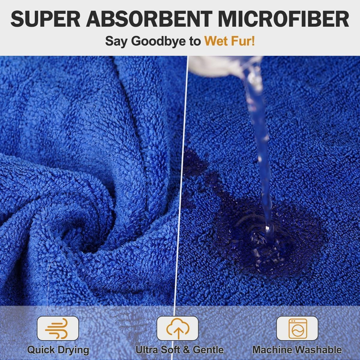 Dark Blue Dog Bathrobe, Quick Drying, Super Absorbent & Warm - Keeping Supplies for Dogs after Bath (Medium Size) image number 5