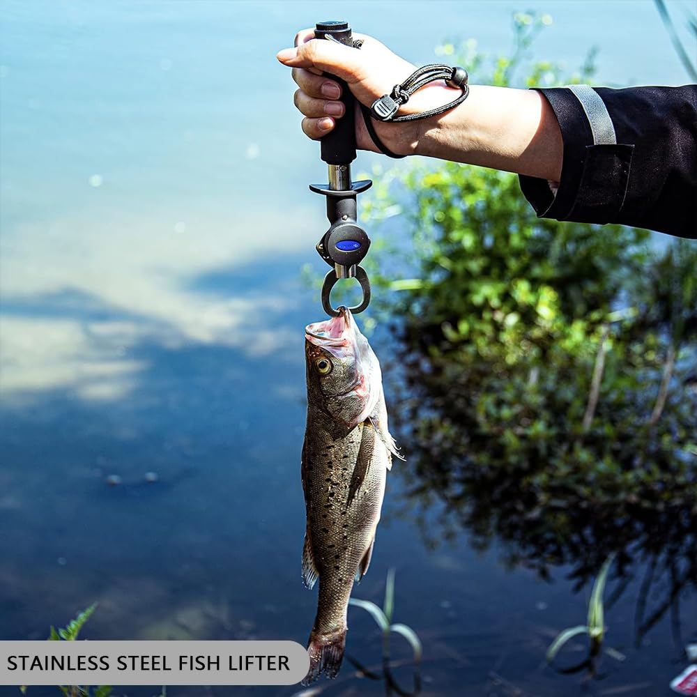 Foam Handle Fishing Lip Gripper &ndash; Stainless Steel Fish Gripper with 15Kg Scale, 1M Tape Measure, and Weight Ruler for Catch & Release, Portable Grip Pliers for Fishing image number 2