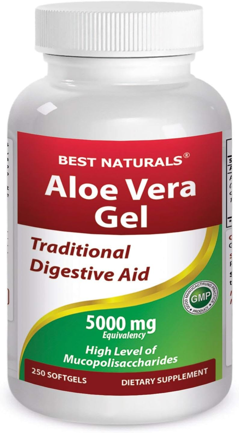 1 Aloe Vera Gels 5000 Mg 250 Softgels by Best Naturals - Traditional Digestive Aid - Manufactured in a USA Based GMP Certified and FDA Inspected Facility and Third Party Tested for Purity. Guaranteed image number 2