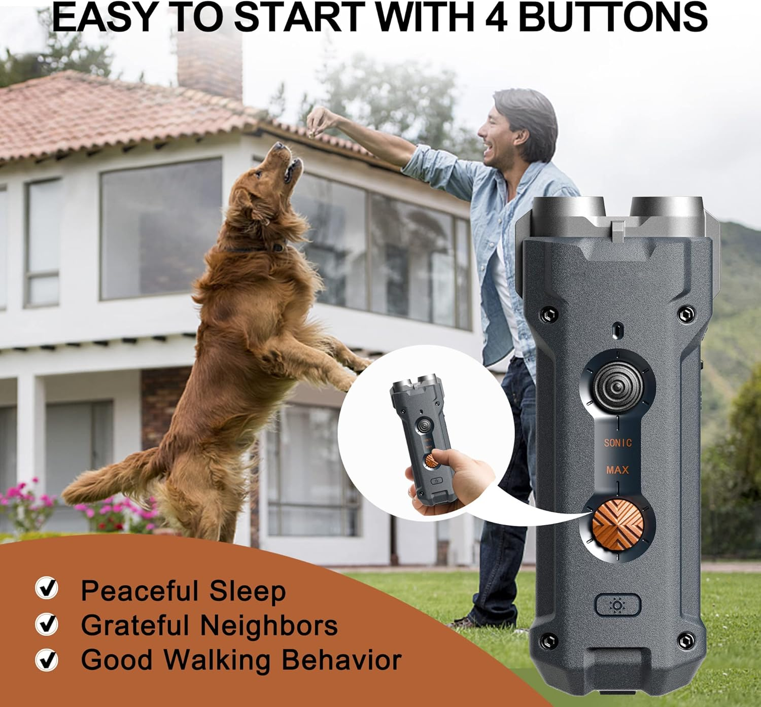[New] Barktec Handheld Ultrasonic Dog Trainer, Outdoor Anti-Bark Device: Dual-Mode Bark Control, 12M Range, Night LED, Quick Type-C Charge, Safe Design image number 1