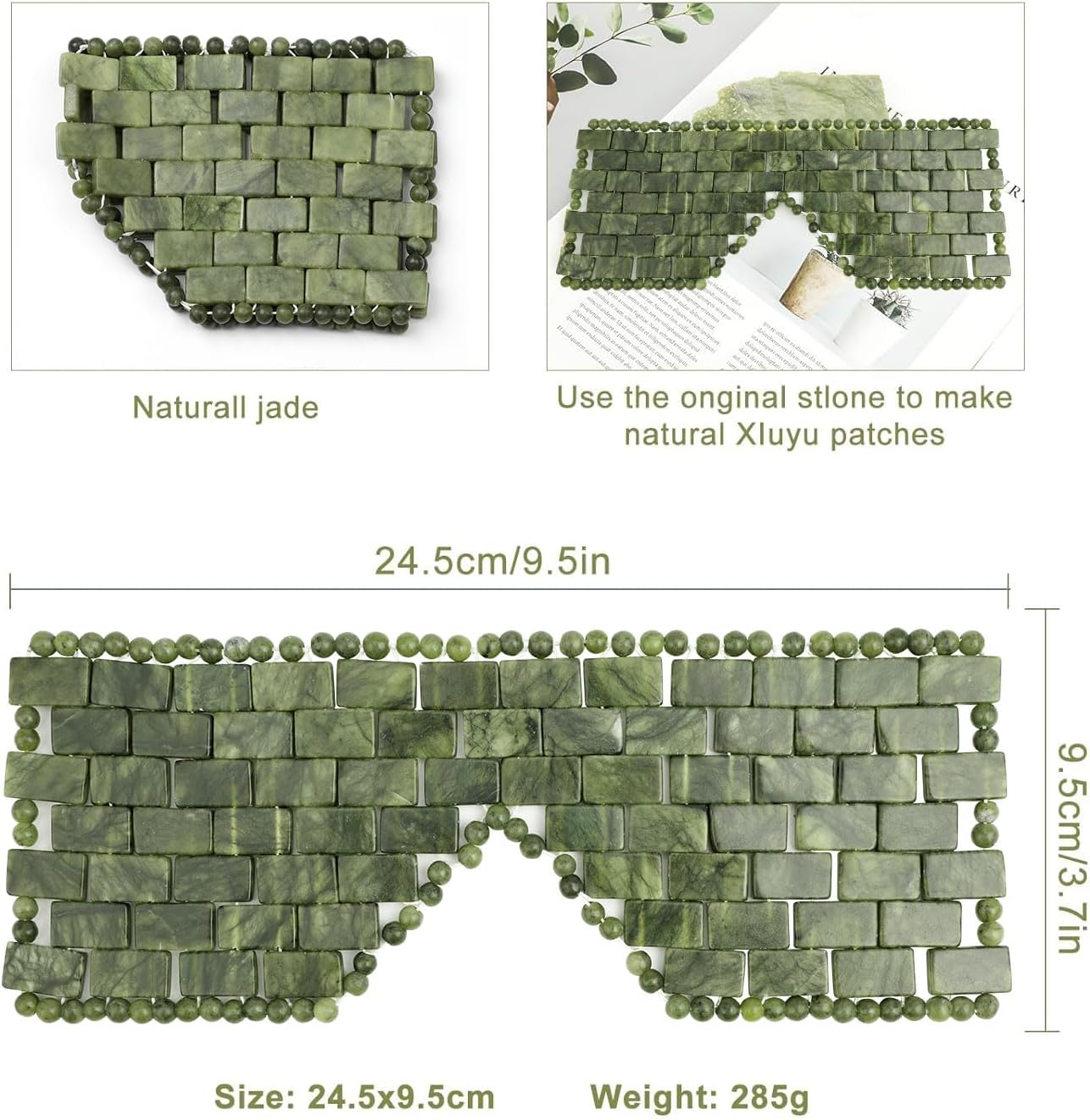 Jade Eye Mask,Large Facial Cooling Mask with 100% Real Jade for Hot & Cold Therapy,Green Jade Facial Eyes Sleeping Mask Relief Eye Cover image number 6