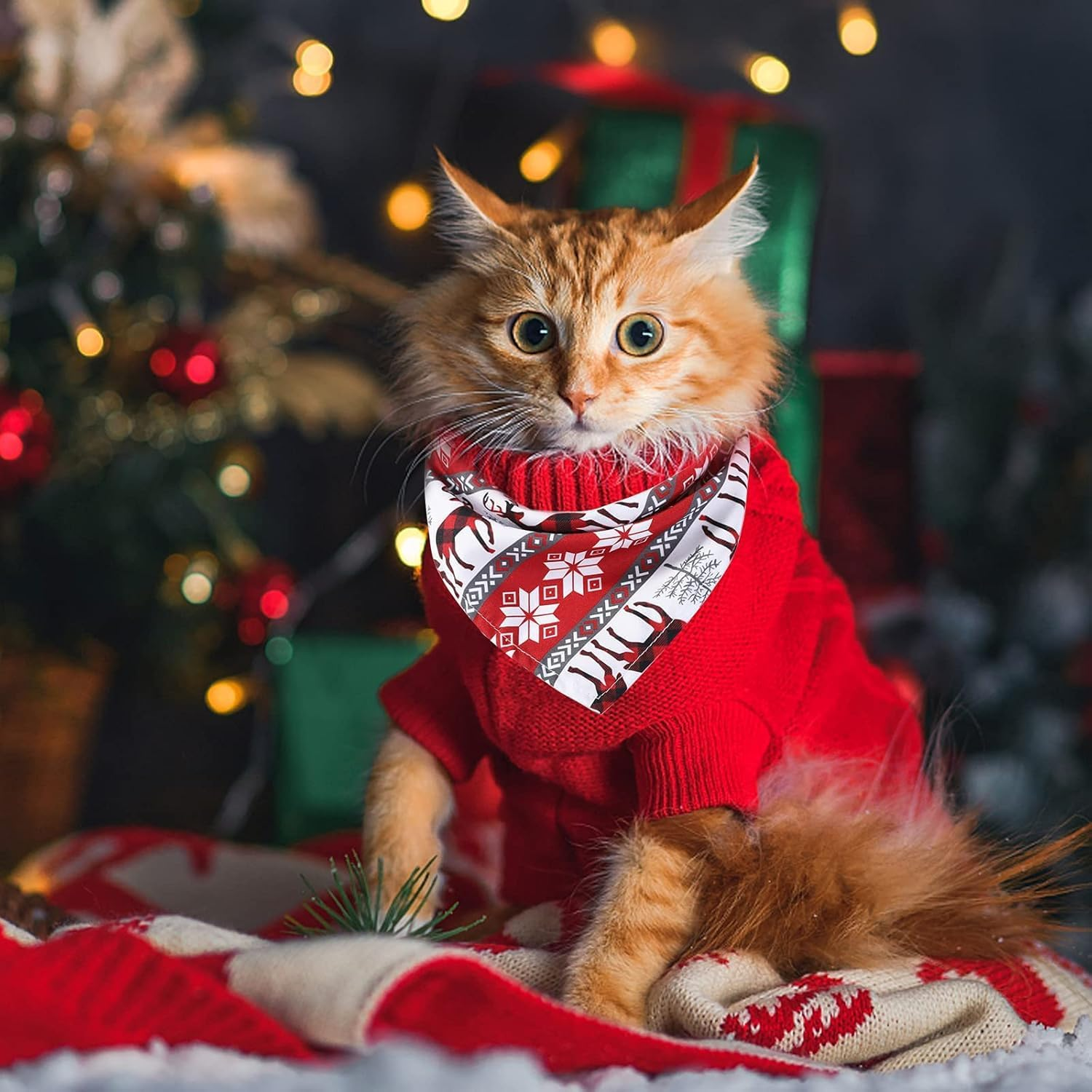 Christmas Dog Bandanas,2 Pcs Pet Bandanas Xmas Pet Triangle Scarf Santa Claus Dog Kerchief Set Deer Triangle Bibs Pet Scarf Neckerchief Washable Pets Bibs for Dogs Cats Costume Accessories Gift image number 5