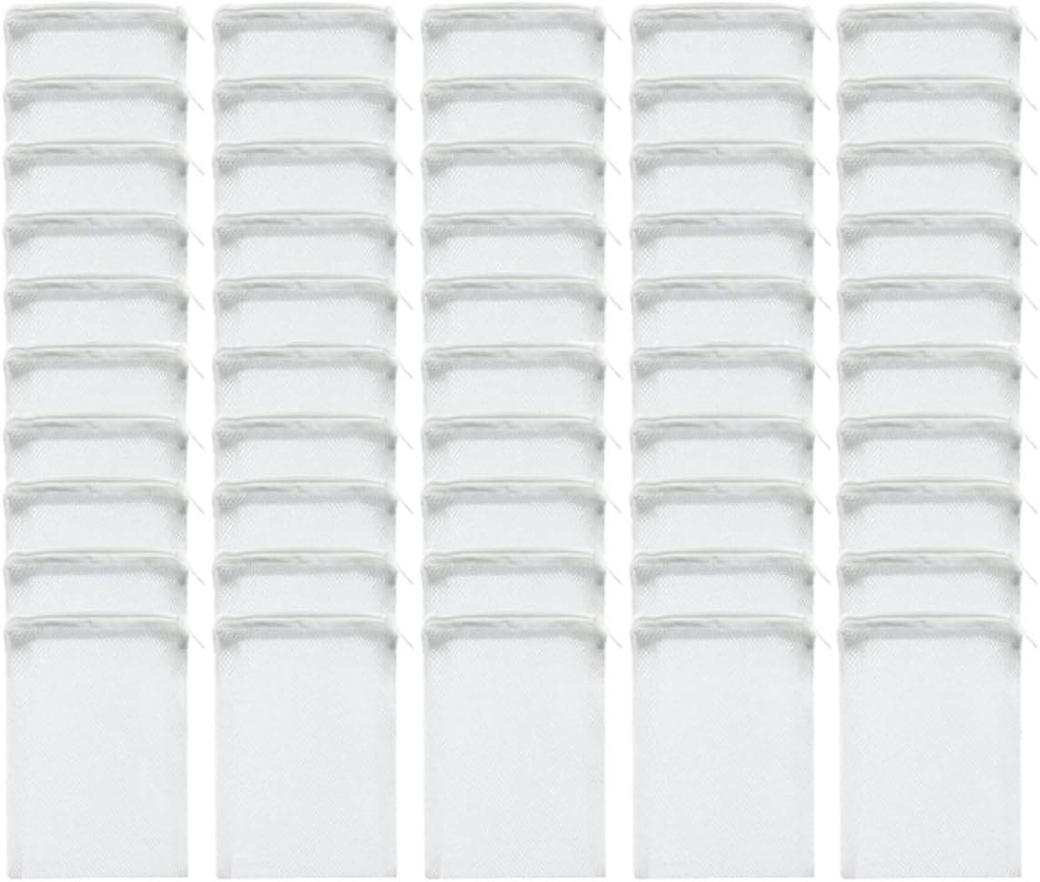 50Pcs 7.8 X 5.9 Inch Aquarium Filter Media Bags Mesh Reusable Bagswith Zipper for Activated Carbon, Biospheres, Ceramic Rings