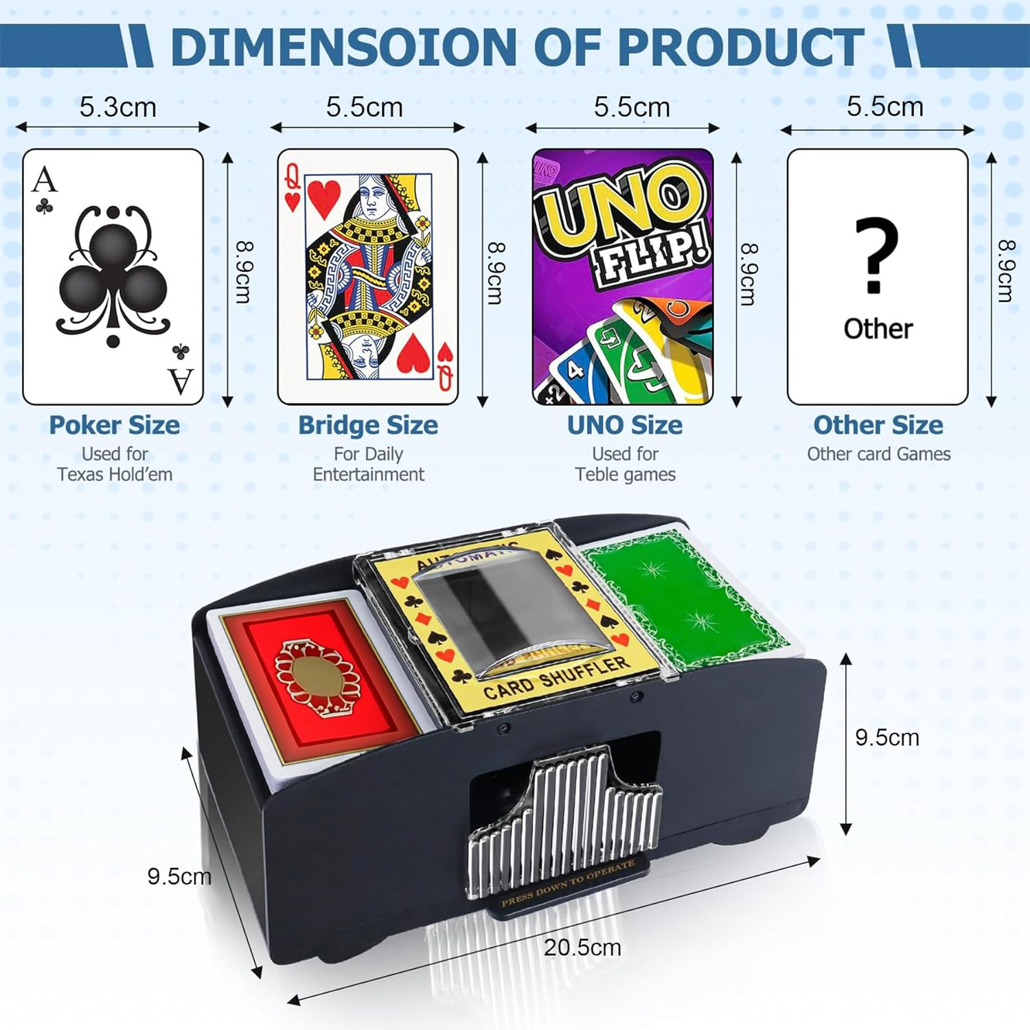 Automatic Card Shuffler Battery Operated Card Dealer Machine Electric Casino Card Shuffler for UNO Blackjack Texas Hold'Em Home Card Games Blackjack Home Party Club Game Travel Family Party Club image number 3