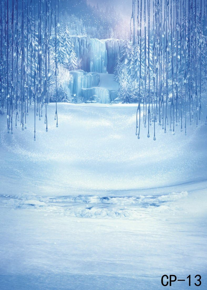 LYWYGG 8X10FT Ice and Snow White World Photography Backdrops Background Christmas Winter Snow Ice Crystal Pendant World for Children Photo Studio Props Backdrop CP-13-0810