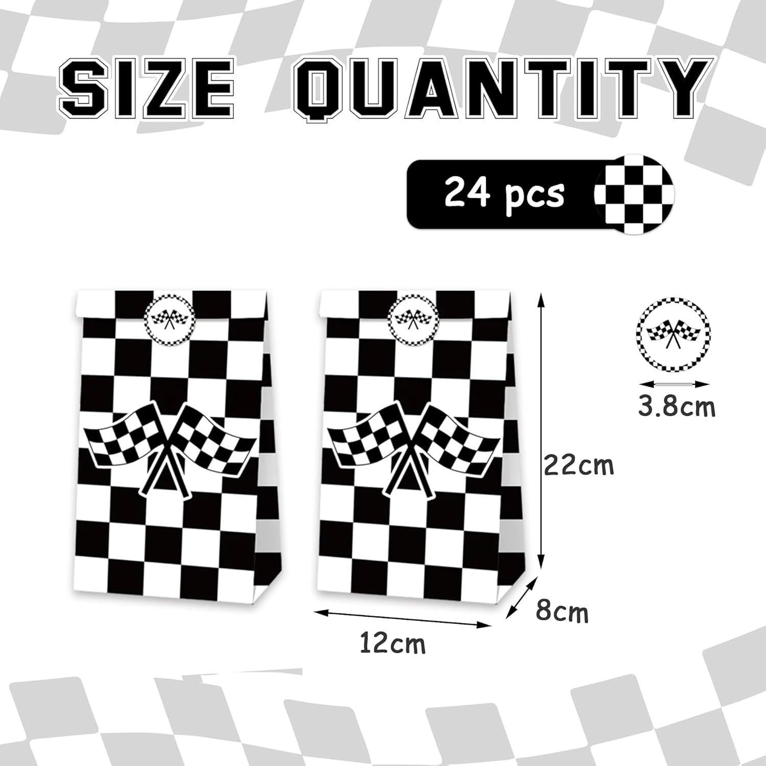 24 Pack Race Car Party Favor Bags with Stickers Race Car Goodie Bags Black and White Checkered Gift Bags Racing Birthday Party Bags Checkered Flag Party Supplies