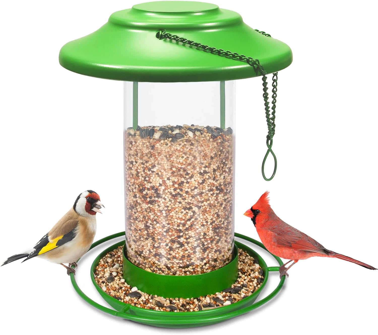 Bird Feeders Outdoors Hanging Metal: Wild Squirrel Proof Birdfeeder Waterproof - Rainproof Resistant Sunflower Seed Cardinal Birdfeeders Green image number 1