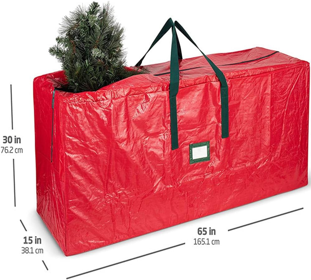 Suithink Super Large Christmas Tree Storage Bag, Reinforced Carry Handles, Dual Zippered Storage Containers,Waterproof Xmas Tree Bag Protects from Dust, Moisture & Insect,165 X 38 X 76CM - Red image number 5