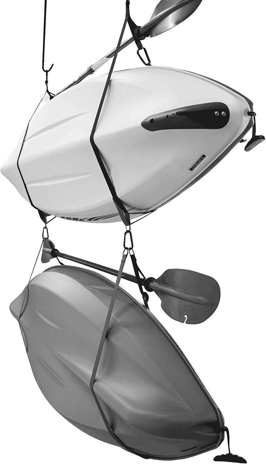Double Kayak Storage Strap System - for Indoor and Outdoor Kayak & SUP Paddle Board Hangers - Comes with Paddle Clips - PS1954, Black; Turquoise image number 4