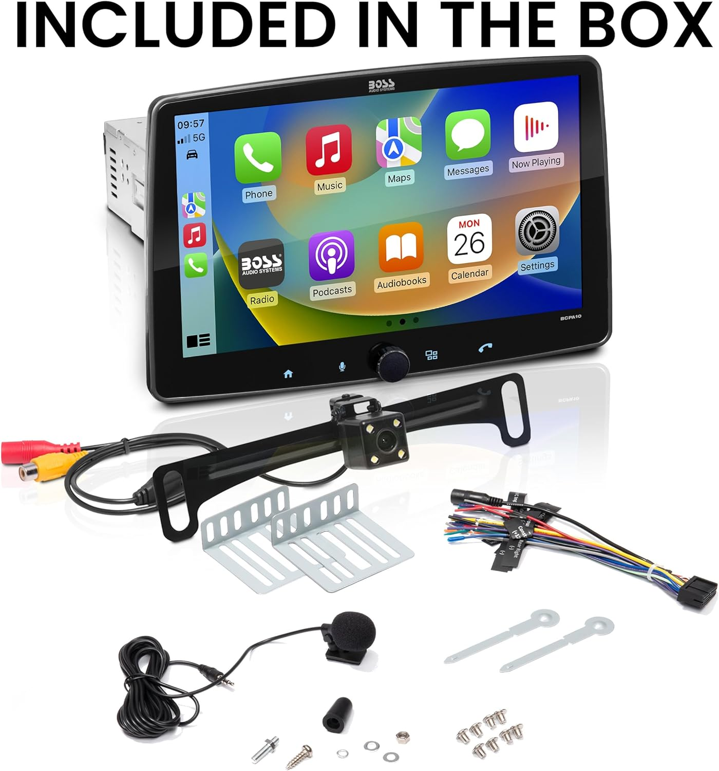 BOSS Audio Systems BCPA10RC Car Stereo - Apple Carplay, Android Auto, 10.1 Inch Single Din, Touchscreen, Bluetooth Audio and Calling, No CD DVD Player, Backup Camera, Radio Receiver