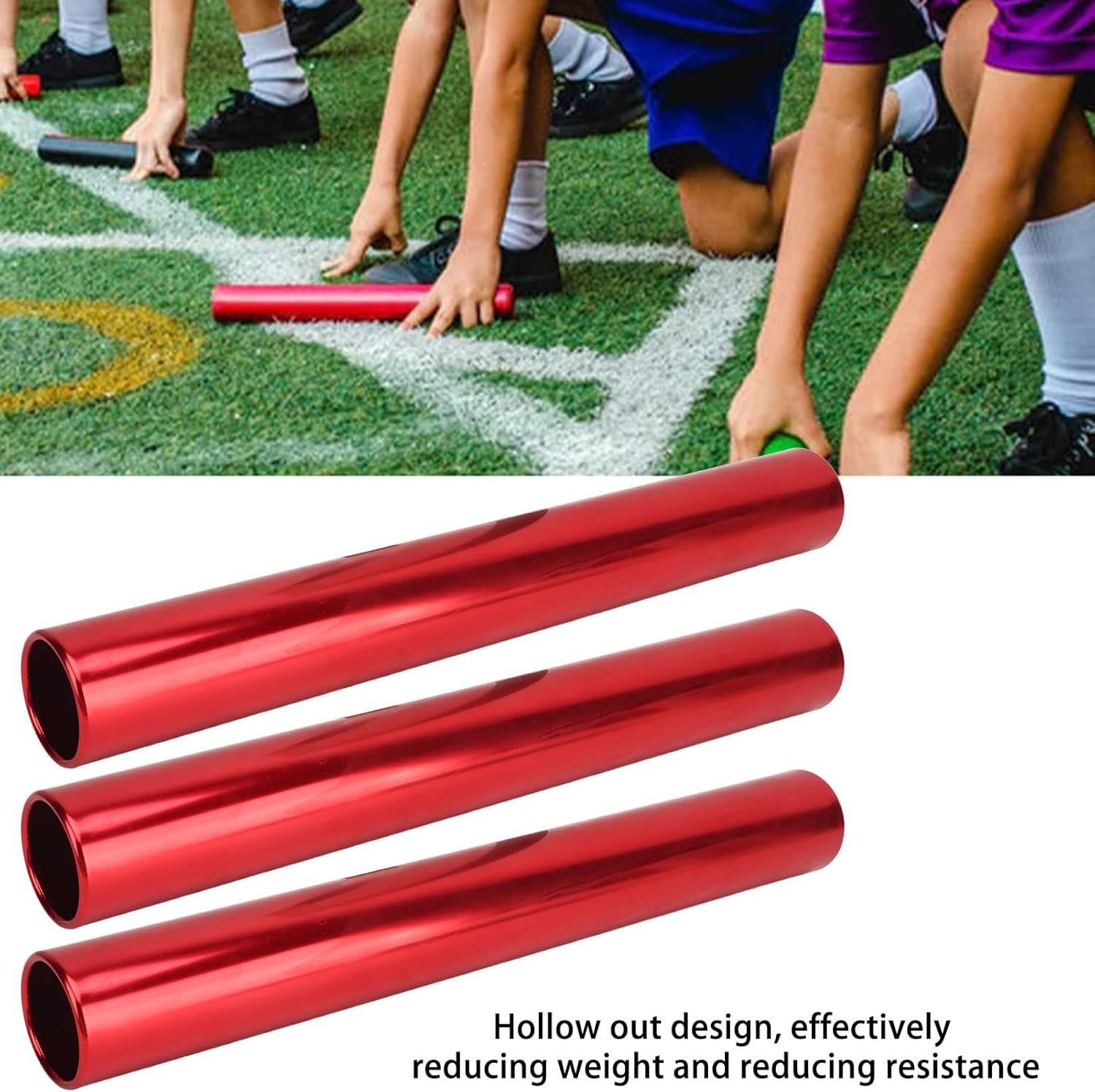 Athletics Reusable Batons 3Pcs Aluminum Alloy Proper Size for Student Relay Events (Red) image number 1