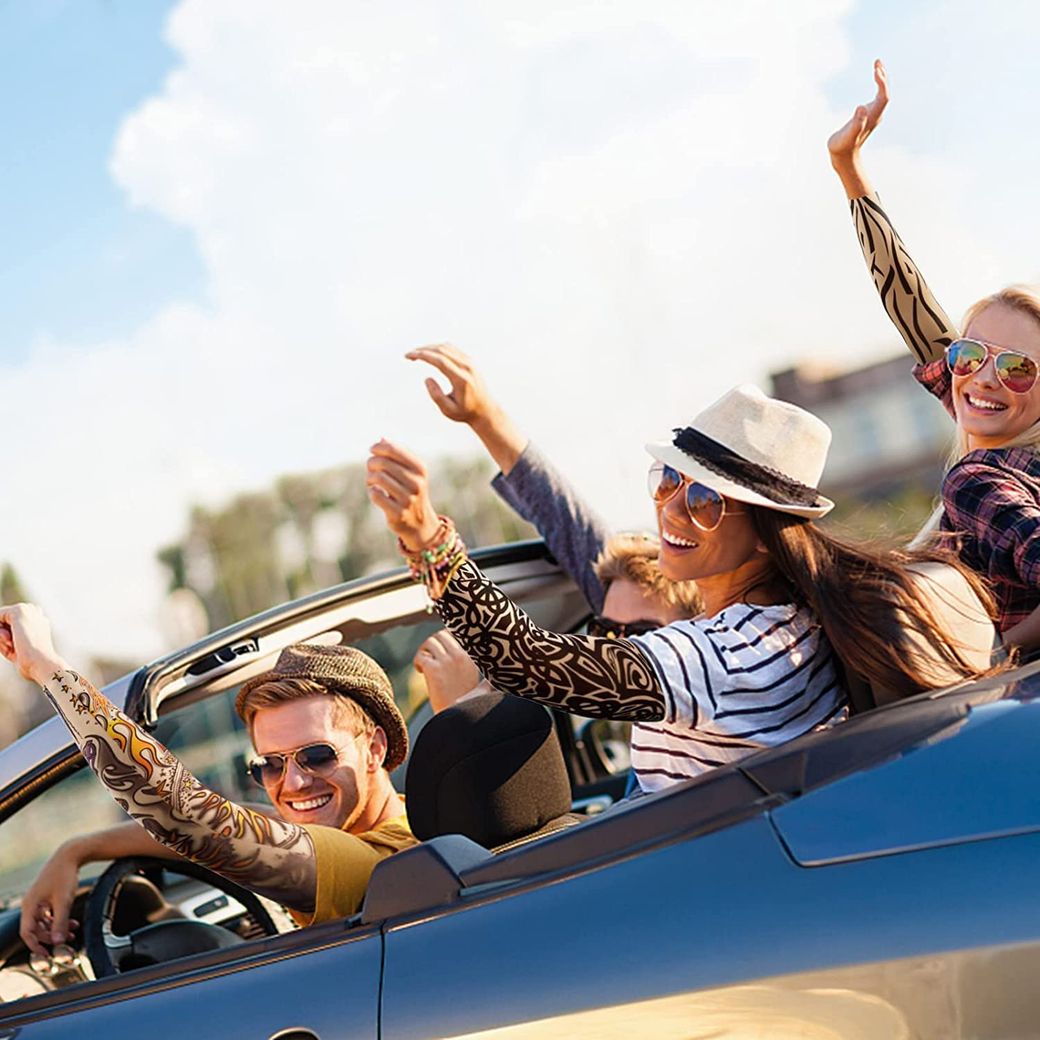 6 Pack Temporary Tattoo Arm Sleeves Arts Fake Slip on Arm Sunscreen Sleeves Body Art Stockings Protector - Designs Tribal, Tiger, Dragon, Skull, and Etc Unisex Stretchable Cosplay Accessories image number 6