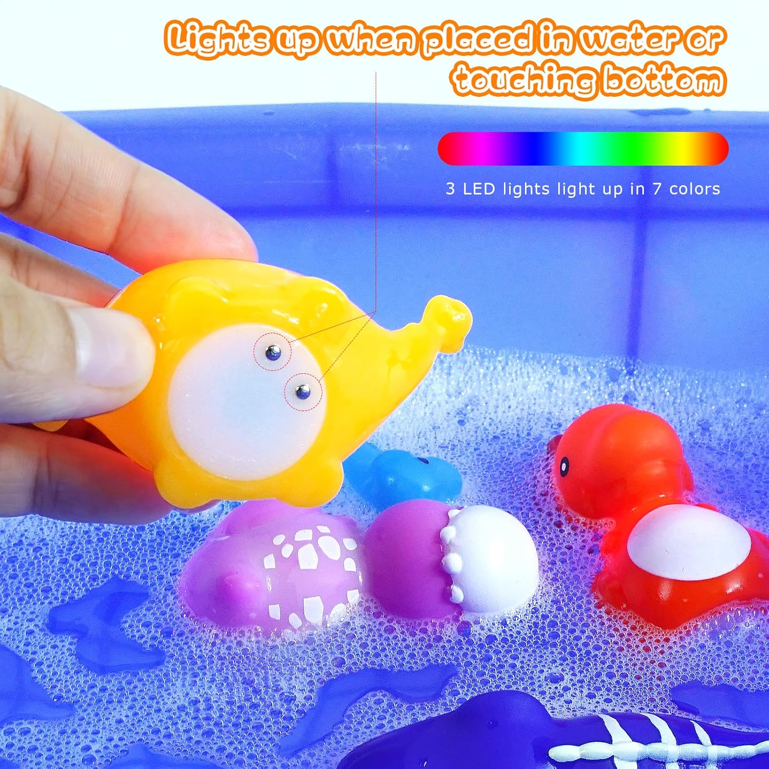 6 Packs Light-Up Floating Dinosaur Bath Toys Set, for Baby Toddler Nephew in Birthday Christmas Easter, Great Water Bathtub Shower Pool Bath Toy for Children Preschool image number 2