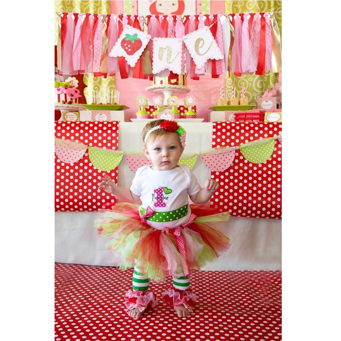 Strawberry High Chair Birthday Banner, Berry Sweet One Birthday Party Decorations, Smash Cake Photo Prop for 1St Birthday, First Birthday Party Supplies Souvenir Gifts for Girls Boys(Red) image number 1