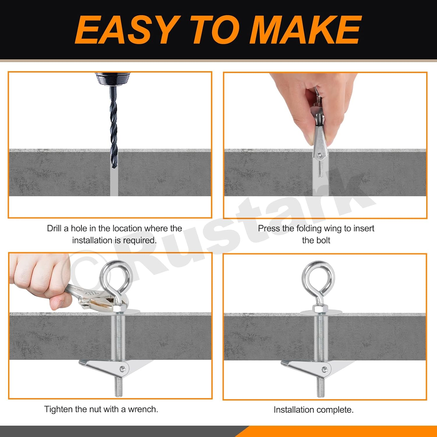 30Pcs M4 M6 Toggle Bolts Assortment Kit Toggle Anchors Spring Toggle Wing Bolts Heavy Duty Eye Bolt and Ceiling Hooks Butterfly Toggle Anchors for Drywall Hanging Plants image number 4