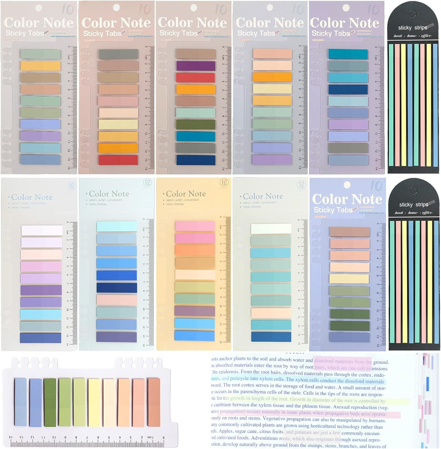 WSCHU 3400Pcs Sticky Tabs Book Tabs, Morandi Translucent Book Markers Sticky Note Tabs,Multi-Colored Writable & Repositionable Book Annotation Tabs, Page Markers, Annotation Supplies