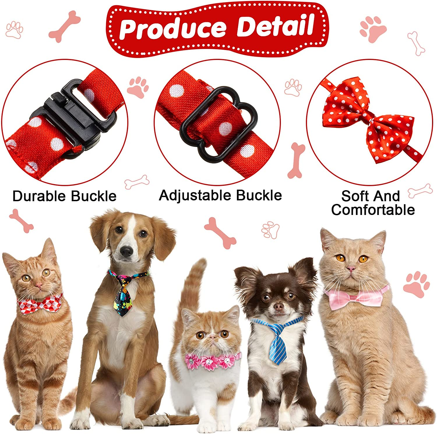 Chumia 100 Pcs Adjustable Dog Ties Set Includes 50 Bow Ties 25 Neckties 25 Flower Neck Tie Assorted Bowtie Collar Grooming Accessories for Medium Large Dog Cat Birthday Festival Holiday Party image number 4