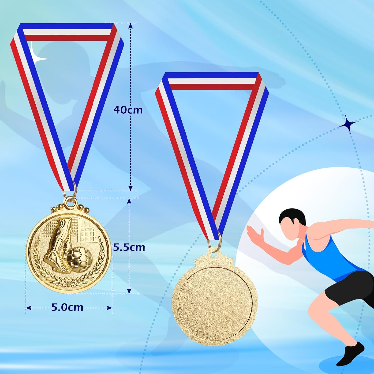 12PCS Gold/Silver/Bronze Medals, Geeric Metal Medal with Neck Ribbons for Kids/Adults/Student/Athlete 1St Medal Winner Medals for Football/Soccer Competition/Sports/Party Decoration - Silver image number 2
