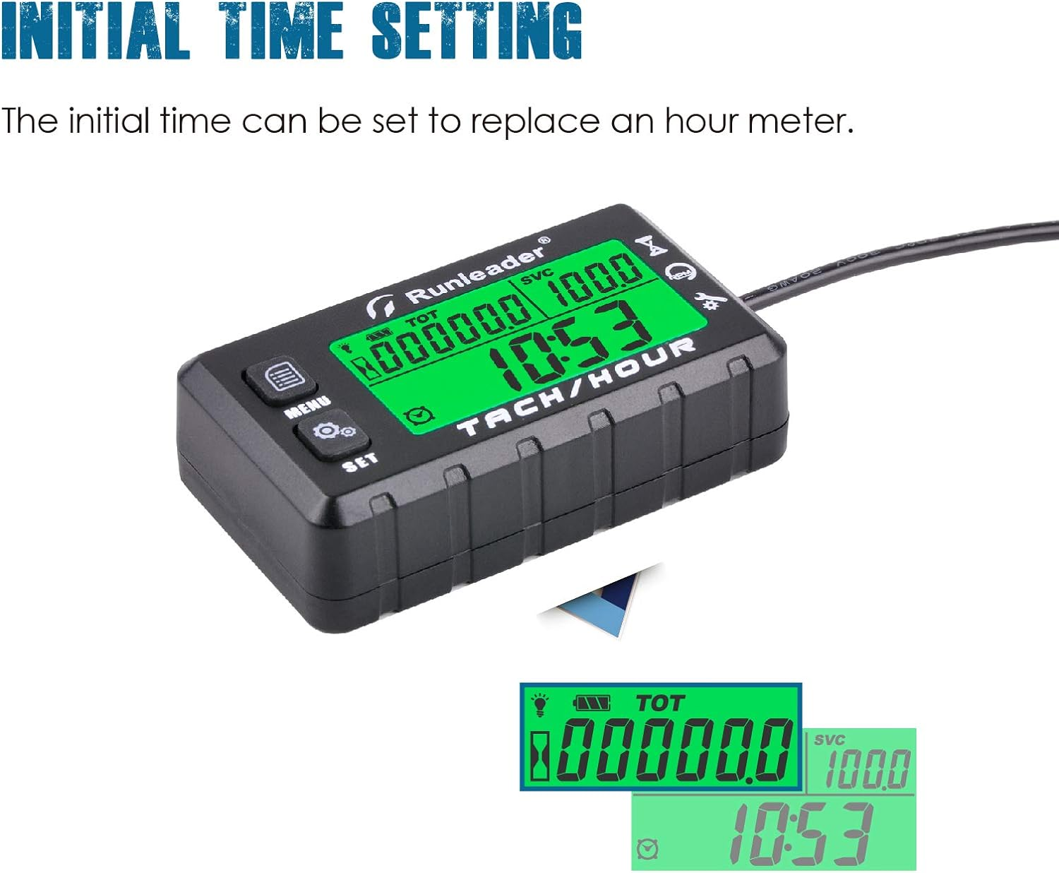 Runleader Hour Meter Tachometer, Maintenance Reminder, Alert RPM Reminder, Initial Hours Settable, Battery Replaceable, Use for Lawn Mower Generator Marine ATV and Gas Powered Equipment (HM058B-BK) - Hm058B-Bu image number 6