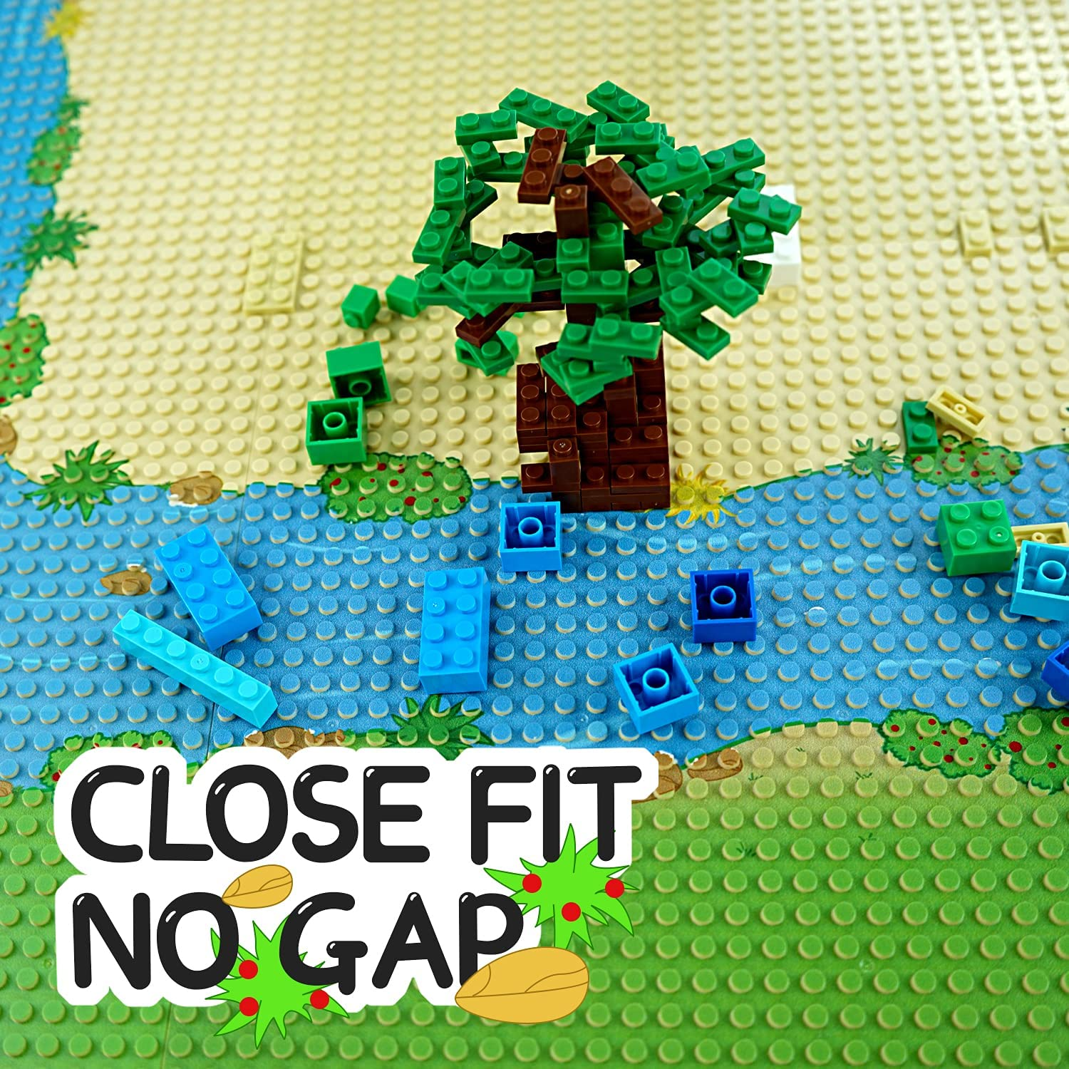 EKIND 2-Pack 10" X 10" Rainforest Base Brick Plate Compatible for All Major Brands, Scenes Baseplates for River, Forest Garden, Tropical Treehouse Scenery and More Building Blocks Kids Toy (2 Curve) image number 3