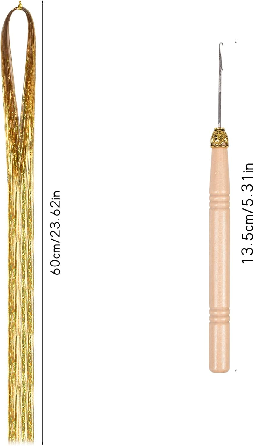 Hair Tinsel 12 Colours Hair Tinsel Strands Kit with Tool, Glitter Strands Hair, Coloured Hair Extensions, Coloured Hair Pieces, Synthetic Hair Extensions, Glitter Hairpieces with Kit Hooks, 120Cm image number 4