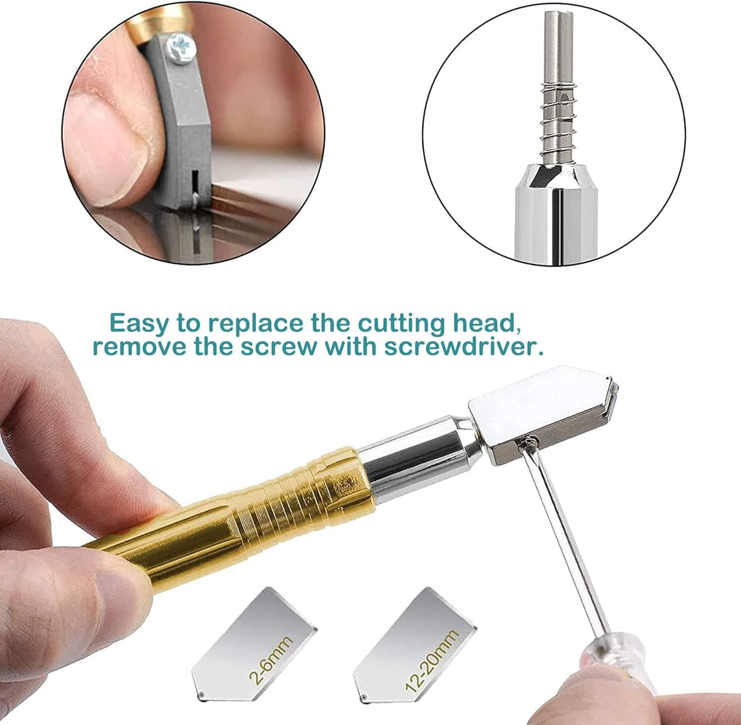 KEWAYO Glass Cutting Tool Kit, 2-20Mm Metal Handle Glass Tile Cutting Pen Style Oil Feed Carbide Tip with 2 Replacement Heads, for Cutting Glass, Mirror and Tiles image number 2
