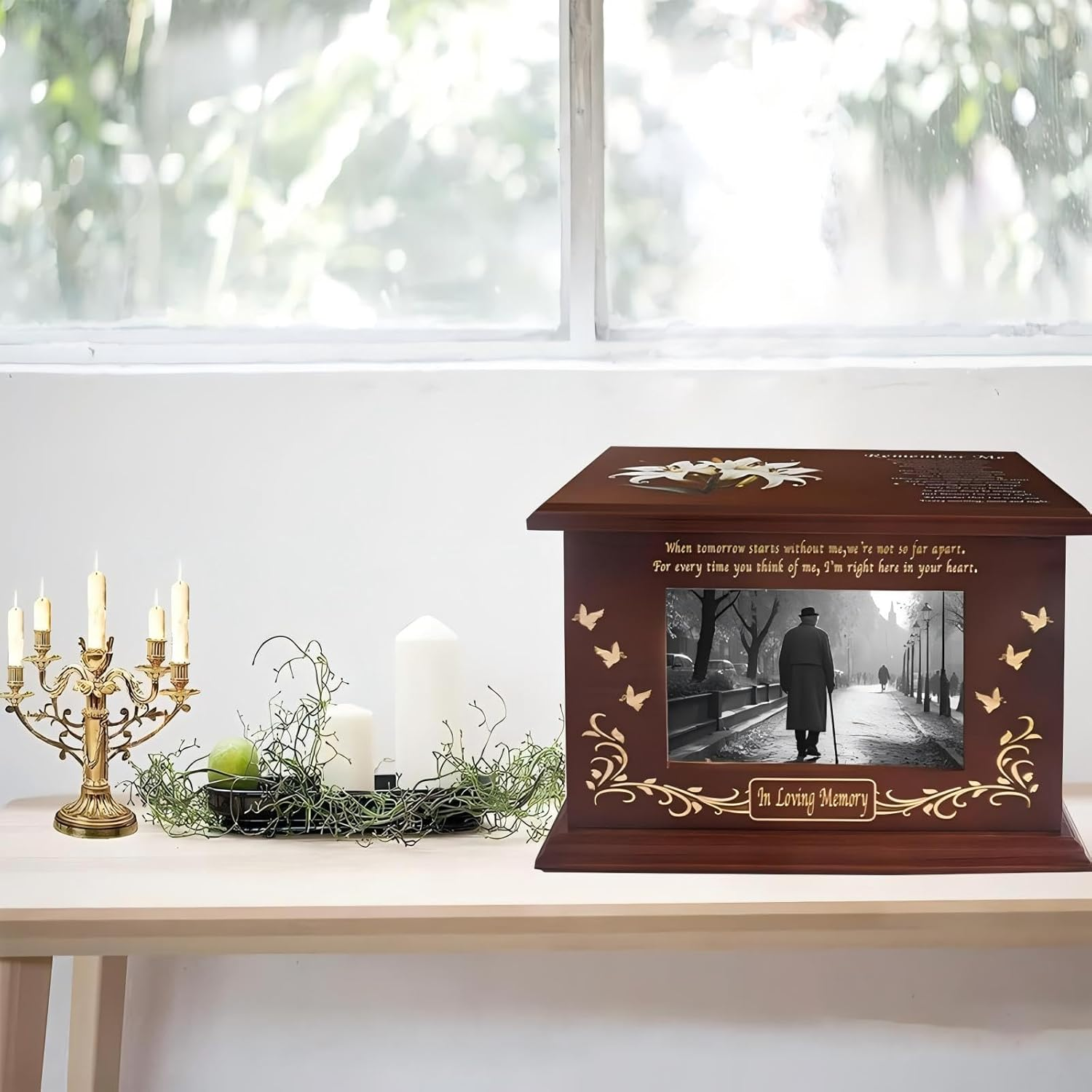 Urn Ashes Adult Male, Memorial Cremation Urns, Wooden Funeral Urns Box and Casket for Human Ashes
